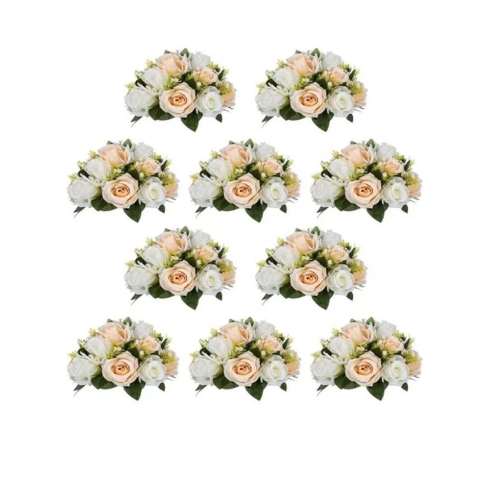 Pcs of 10 Fake Flower Ball Arrangement Bouquet,15 Heads Plastic Roses Peach